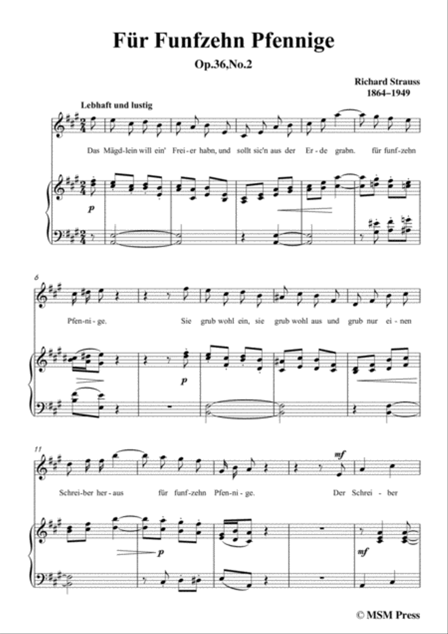 Richard Strauss-Für Funfzehn Pfennige in A Major,for Voice and Piano Voice Solo scores gallery preview page 3