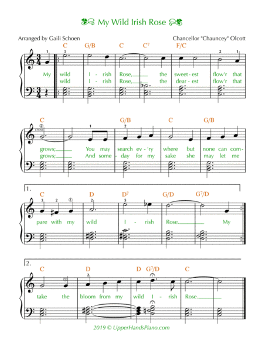 My Wild Irish Rose (Easy/Intermediate) Piano, Vocal, Guitar scores gallery preview page 1