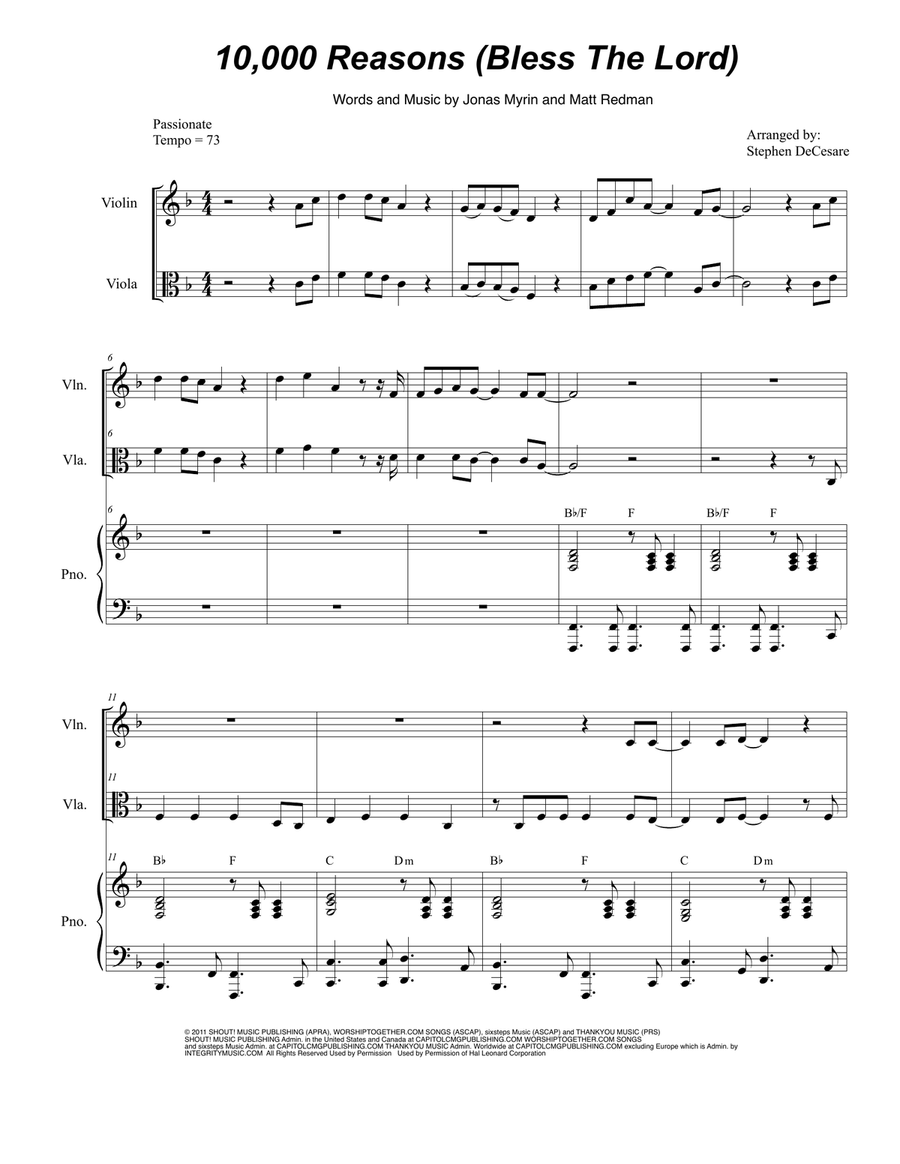 10,000 Reasons (Bless The Lord) String Duet scores gallery preview page 1