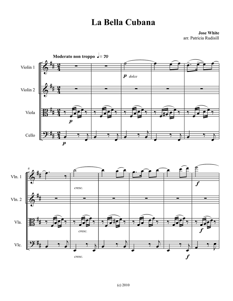 La Bella Cubana, score for string quartet String Quartet scores gallery preview page 1