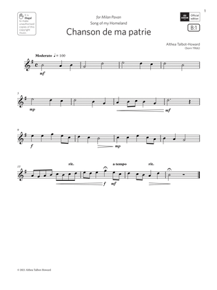 Book cover for Chanson de ma patrie (Grade 1 List B1 from the ABRSM Saxophone syllabus from 2022)