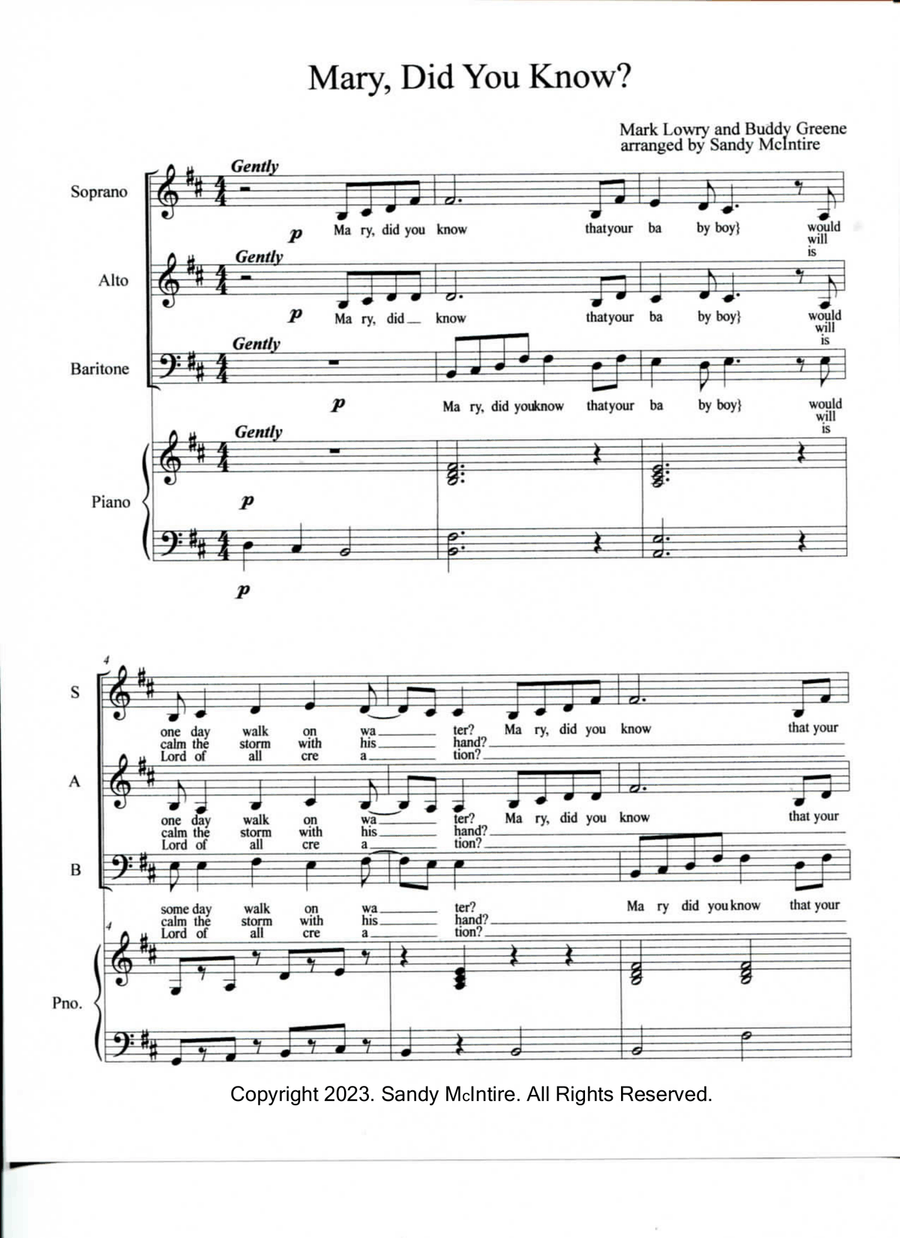 Mary, Did You Know? Mary, Did You Know? 3-Part scores gallery preview page 1