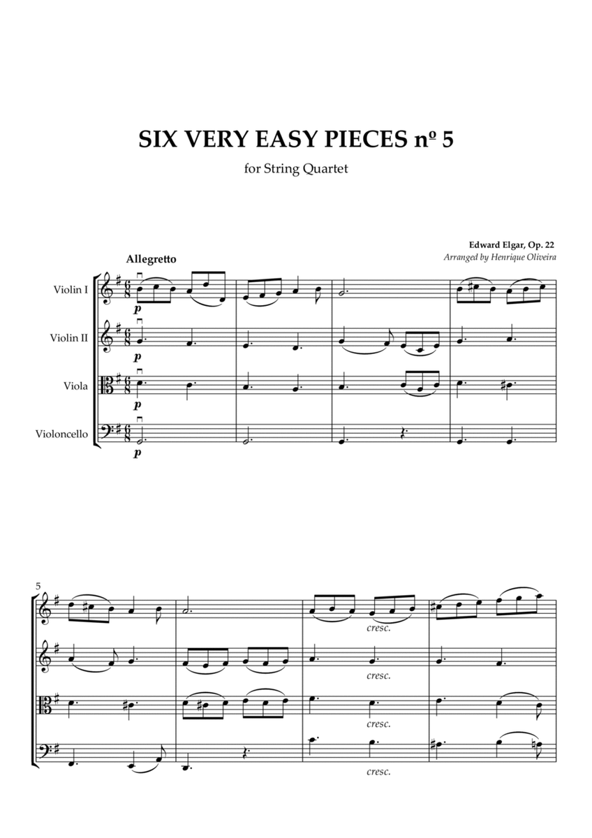 Six Very Easy Pieces nº 5 (Allegretto) - For String Quartet image number null
