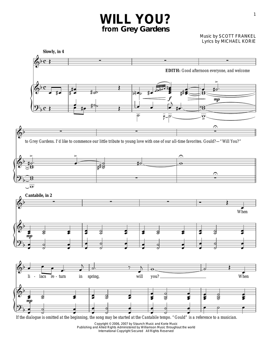 Will You? Piano, Vocal scores gallery preview page 1