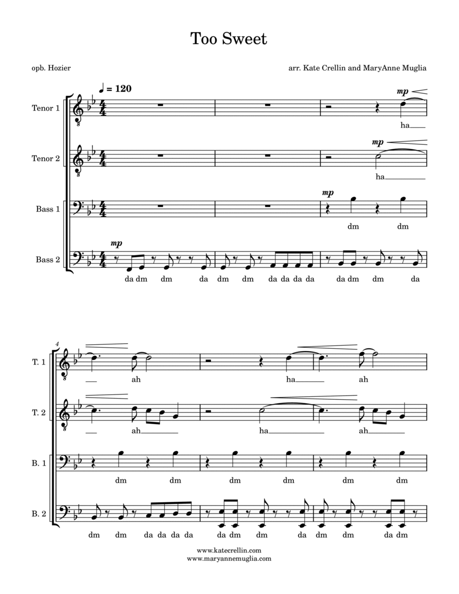Too Sweet by Andrew Hozier TTBB - Digital Sheet Music