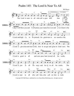 Psalm 145 The Lord Is Near To All Who Call Upon Him - leadsheet