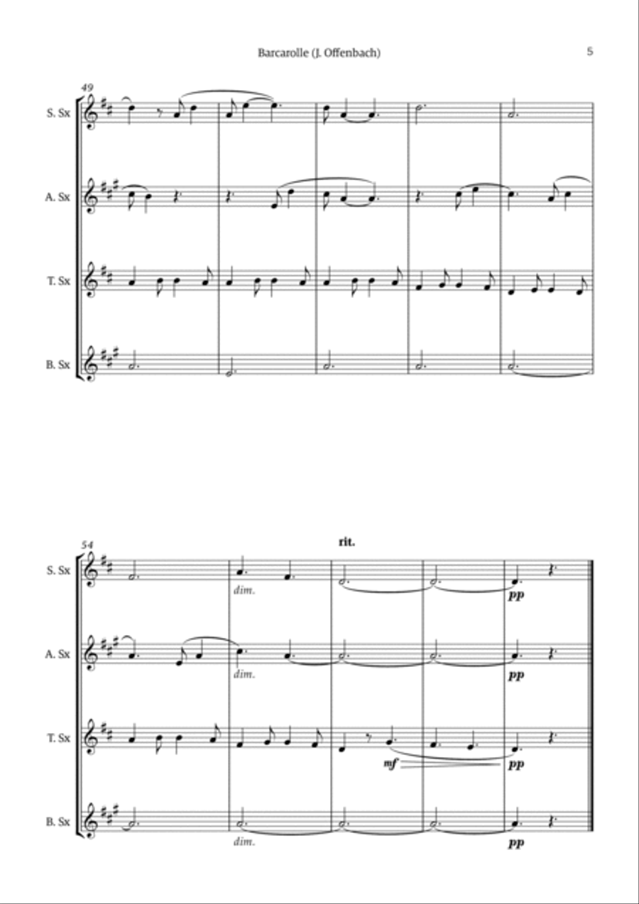 Barcarolle - Belle Nuit, O Nuit D'Amour Saxophone Quartet scores gallery preview page 5