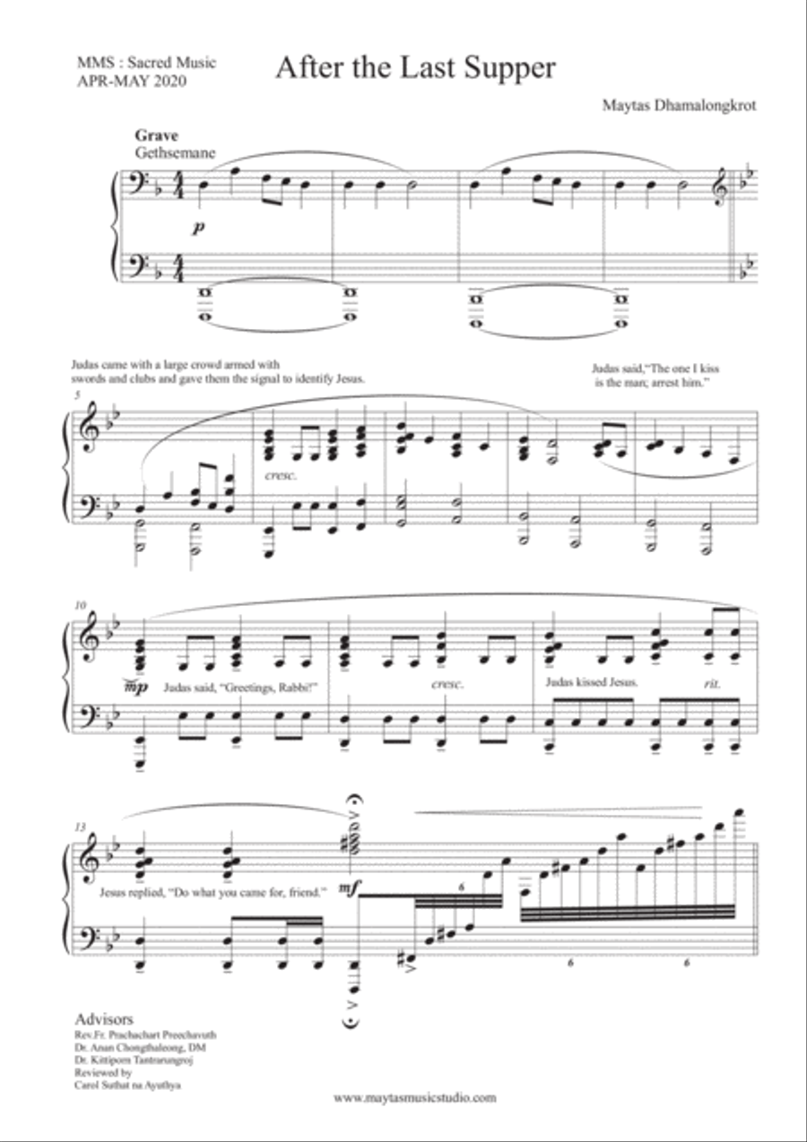 After the Last Supper - Piano Solo by Maytas Dhamalongkrot Piano Solo scores gallery preview page 1
