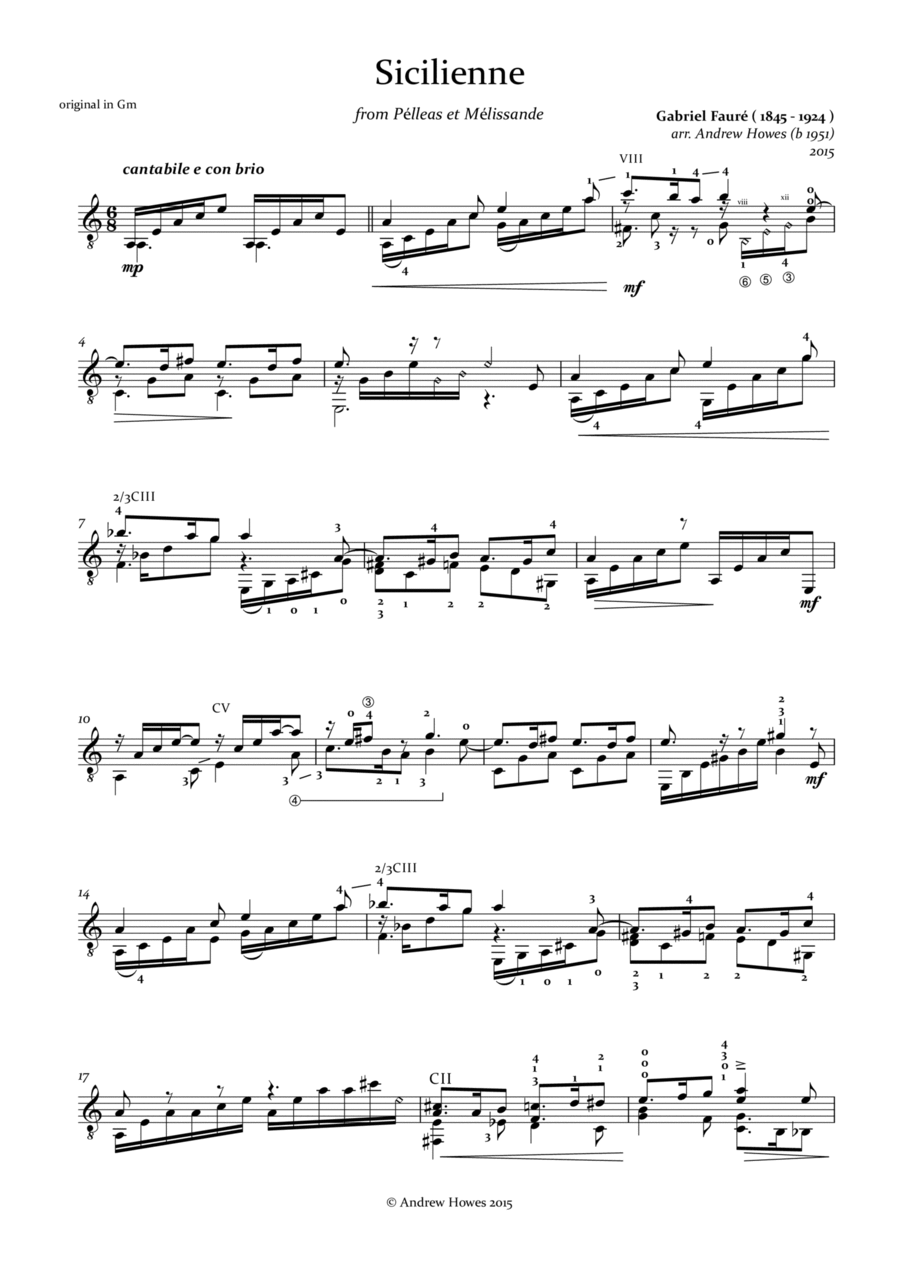 Fauré Sicilienne - Classical Guitar Acoustic Guitar scores gallery preview page 1