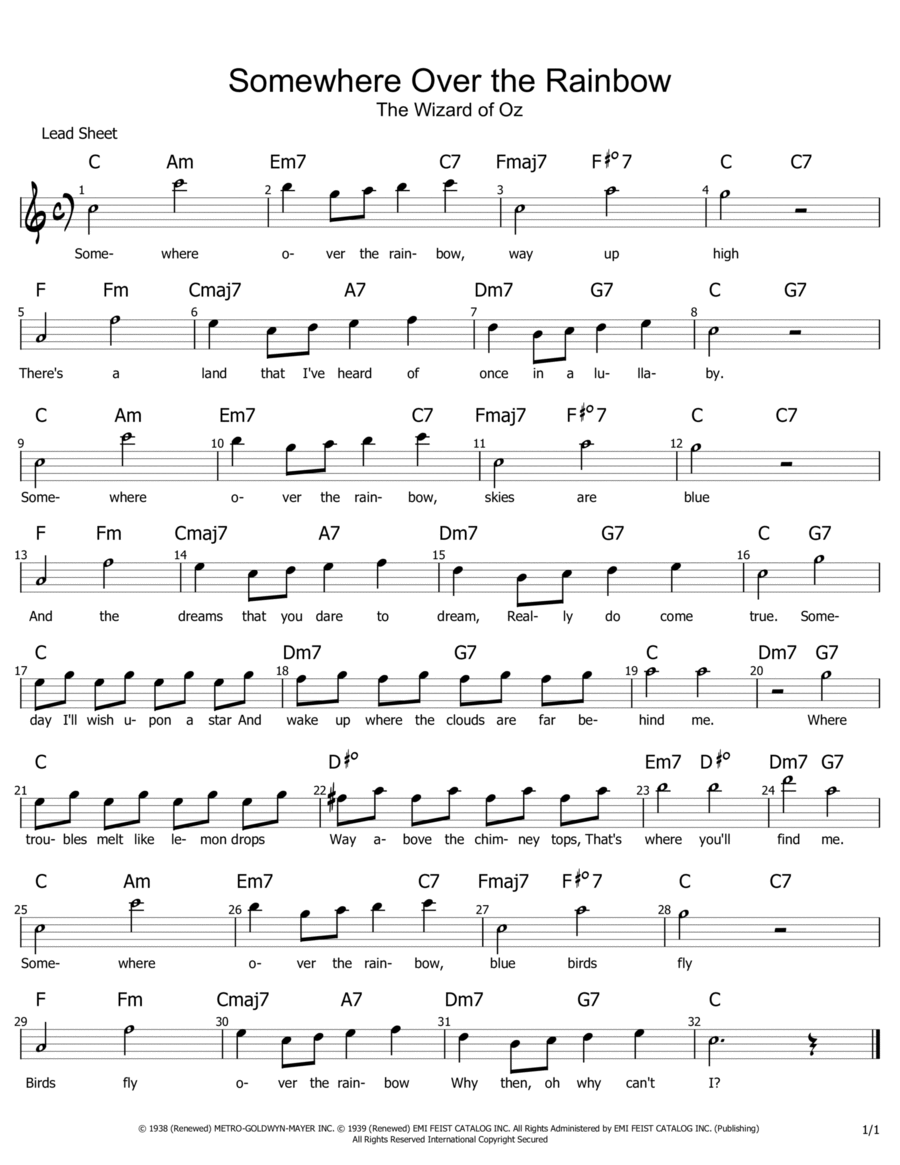 Over The Rainbow (from The Wizard Of Oz) Piano scores gallery preview page 1