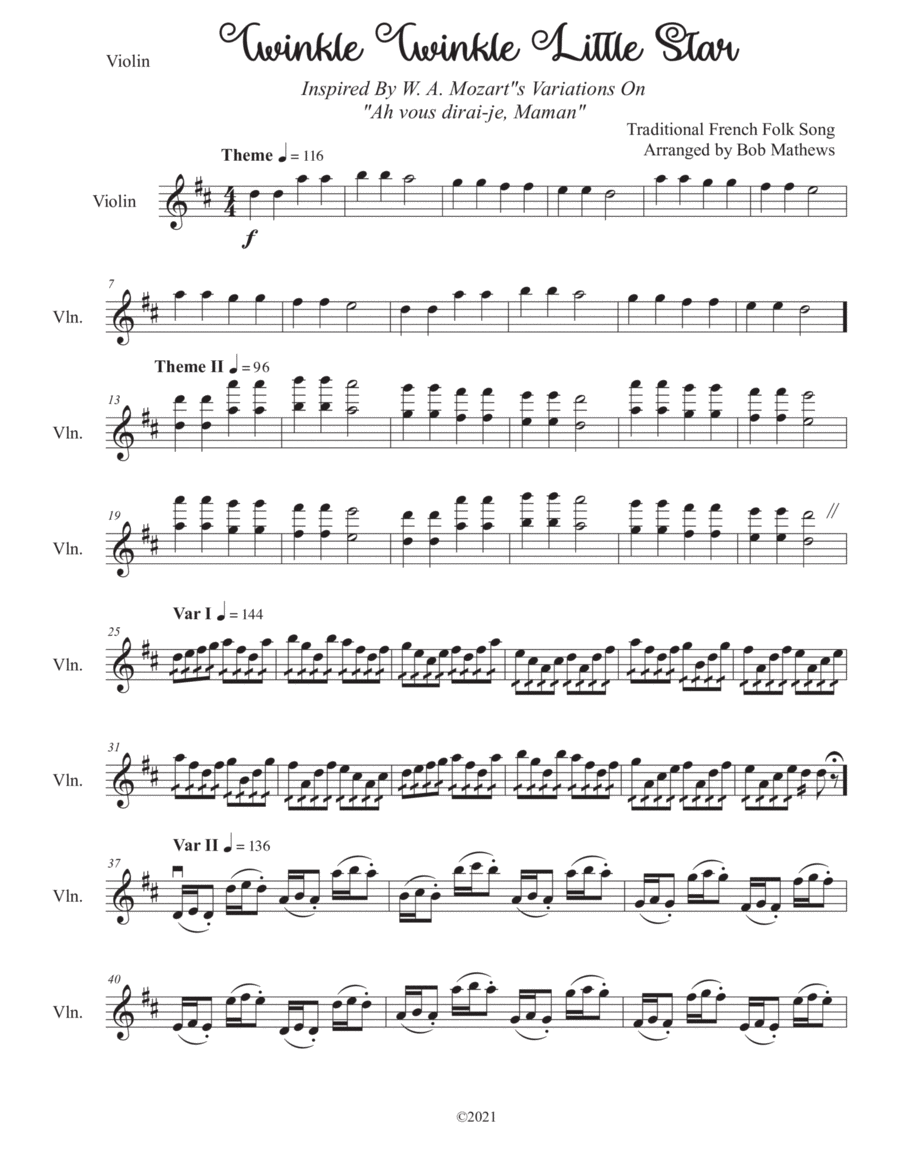Twinkle twinkle little star variations piano sheet music cheap