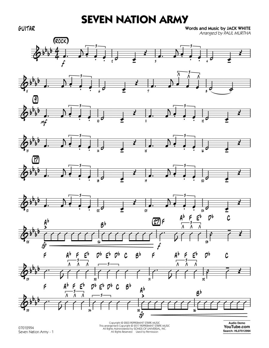 Seven Nation Army - Guitar Part scores gallery preview page 1