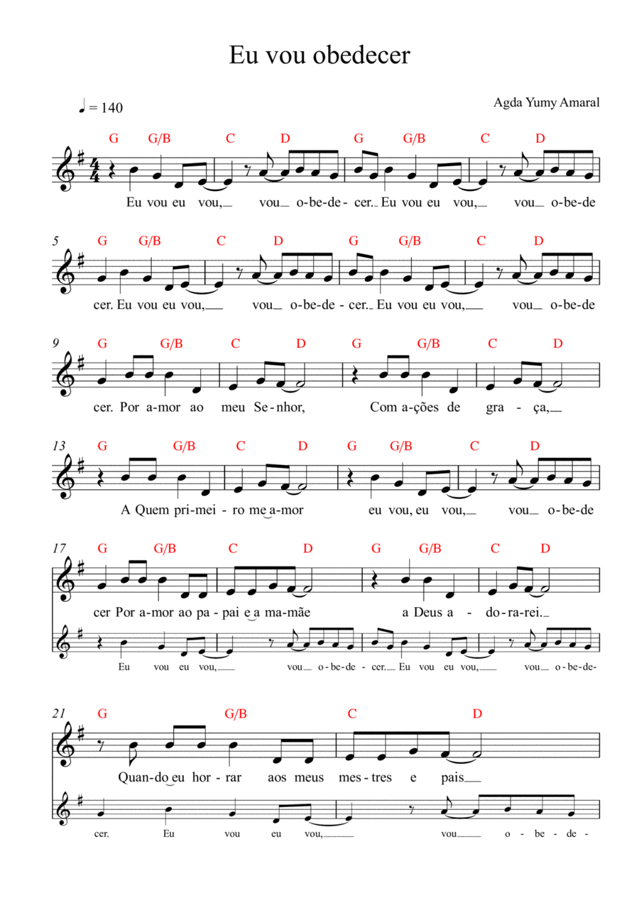 Eu vou obedecer Easy Piano scores gallery preview page 1