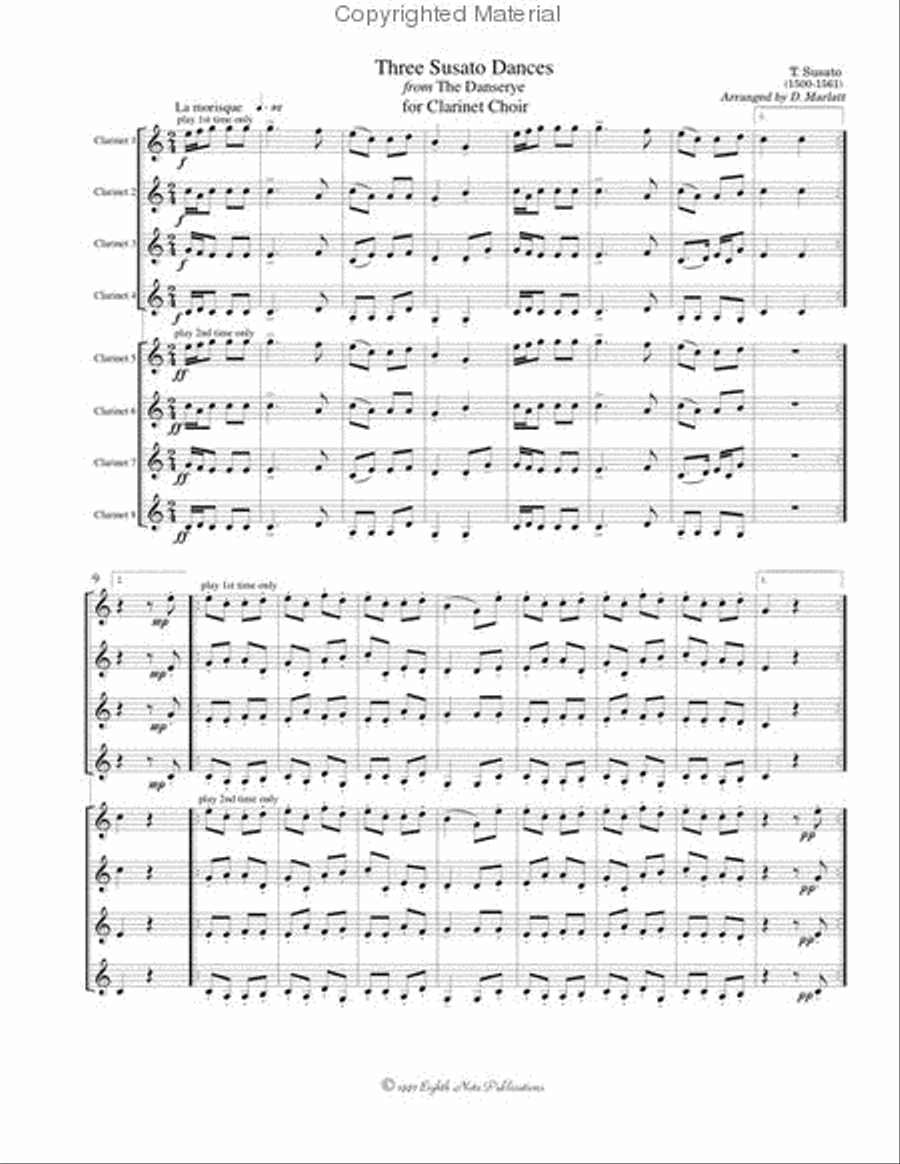 Three Susato Dances (from The Danserye) Clarinet scores gallery preview page 2