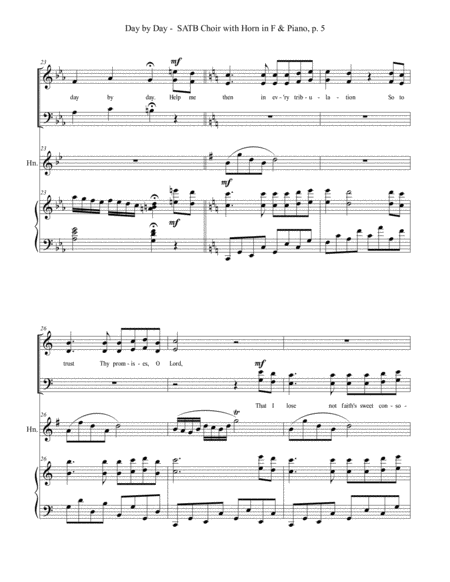 DAY BY DAY (SATB Choir with Horn in F & Piano - Score & Parts included) image number null