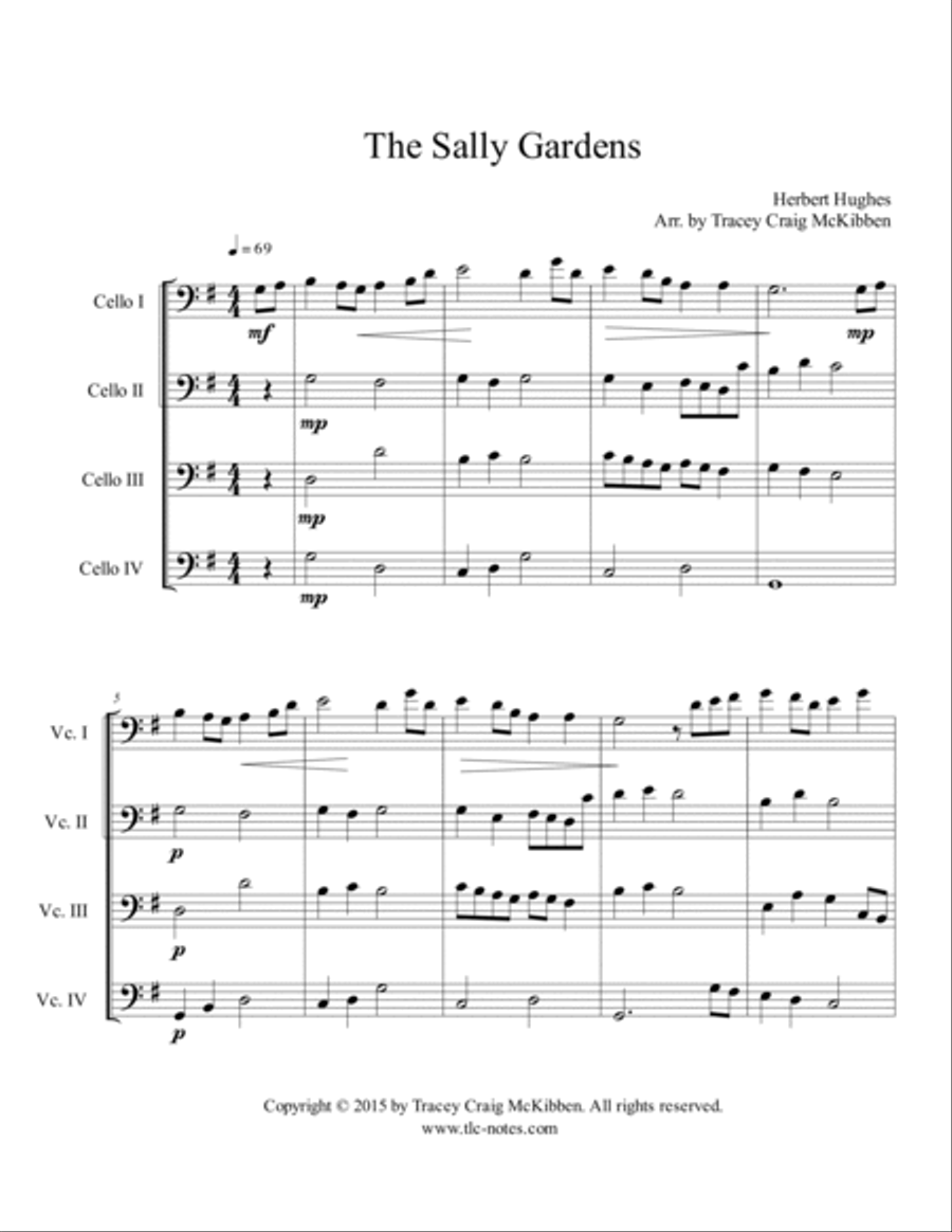 The Sally Gardens for Cello Quartet Cello Solo scores gallery preview page 2