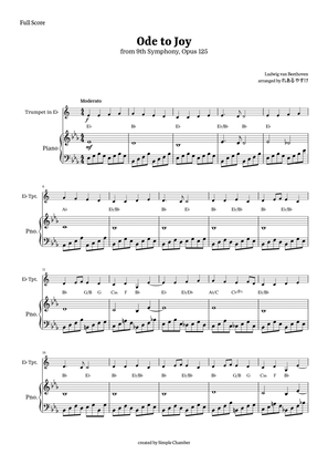 Ode to Joy for E-flat Trumpet with Piano by Beethoven Opus 125