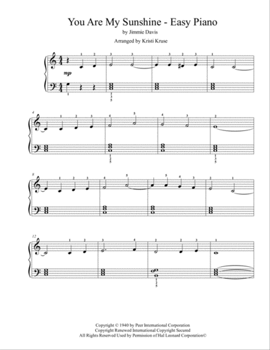 You Are My Sunshine You Are My Sunshine Easy Piano scores gallery preview page 1