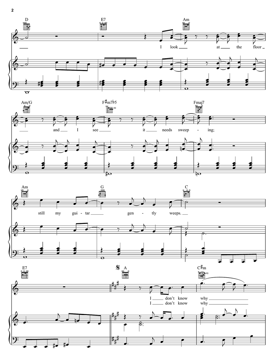 While My Guitar Gently Weeps Piano, Vocal, Guitar scores gallery preview page 2