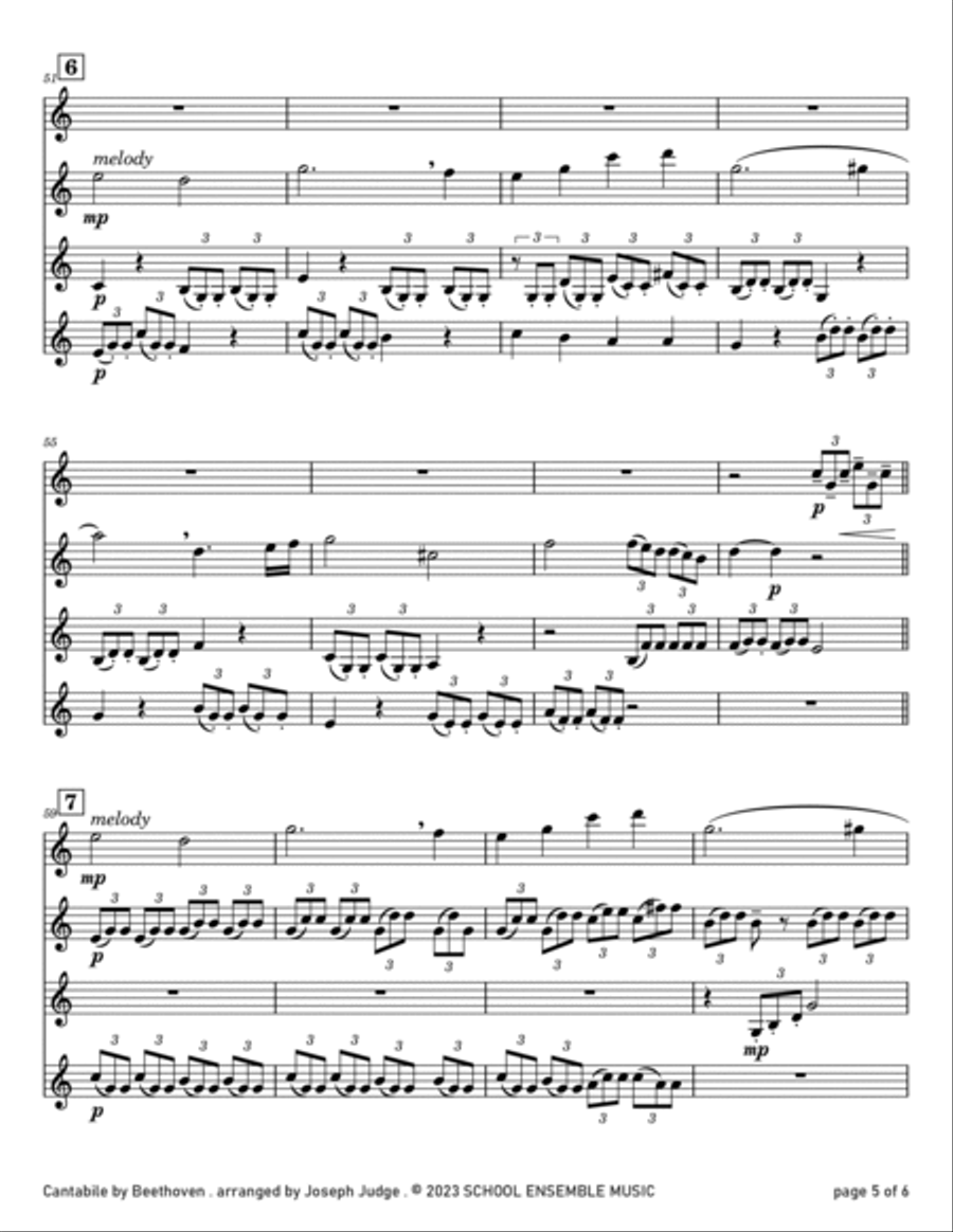 Cantabile by Beethoven for Clarinet Quartet in Schools Clarinet Quartet scores gallery preview page 5