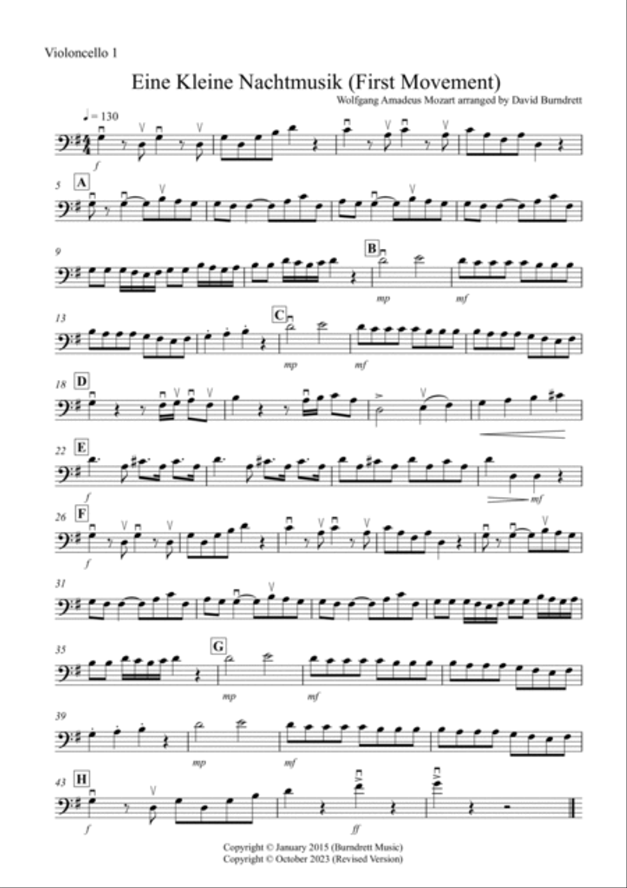 Eine Kleine Nachtmusik (1st movement) for Cello Quartet Cello Solo scores gallery preview page 4