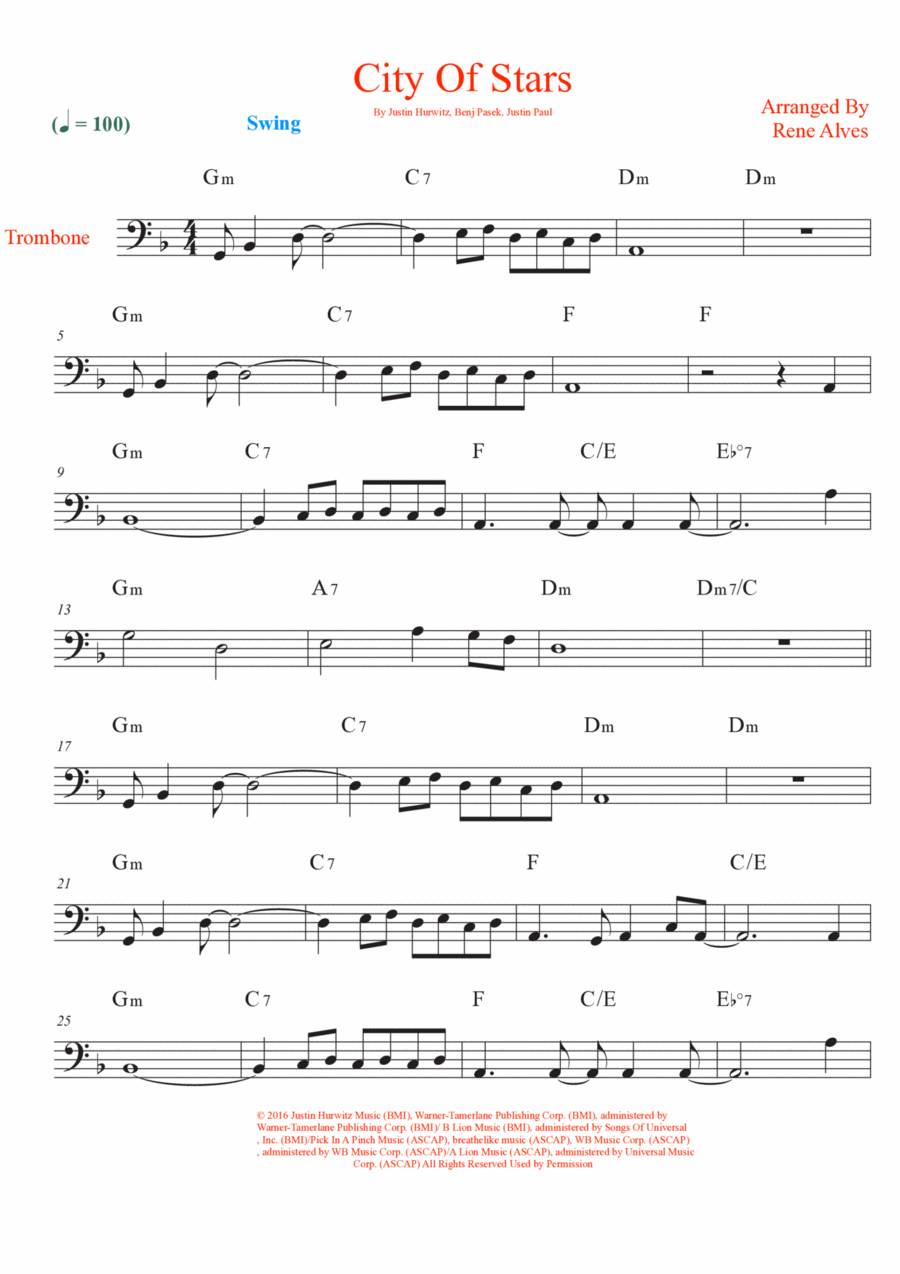 City Of Stars Trombone Solo scores gallery preview page 1