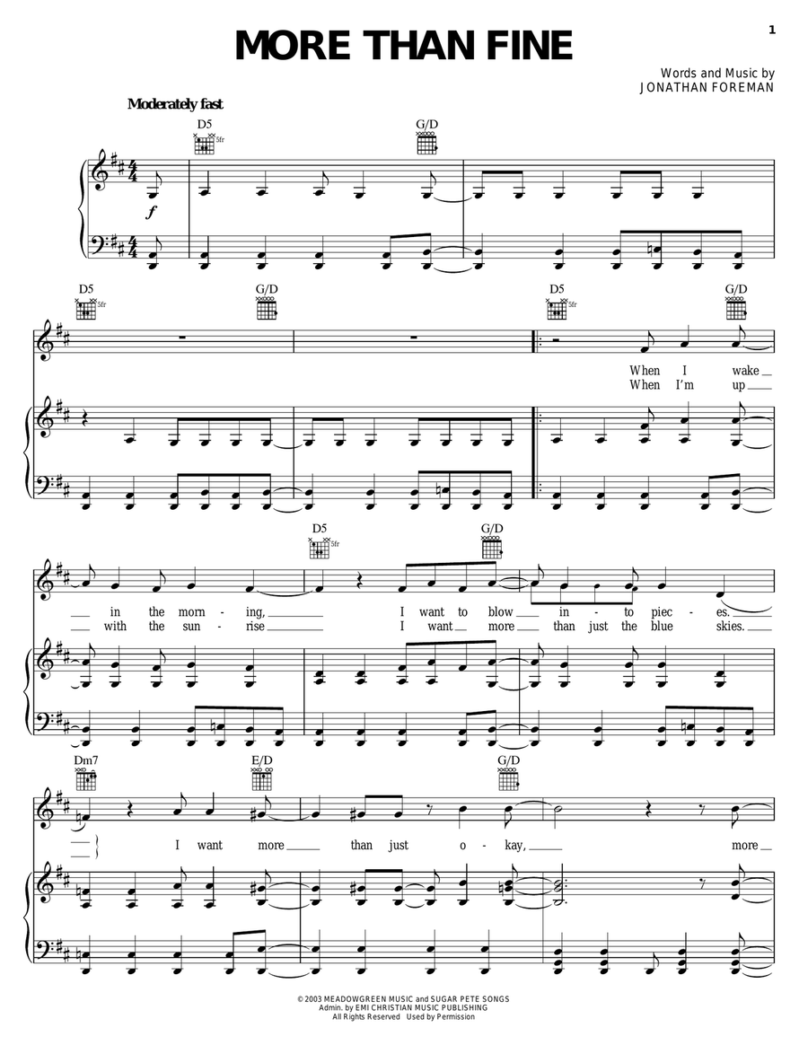 More Than Fine Piano, Vocal, Guitar scores gallery preview page 1