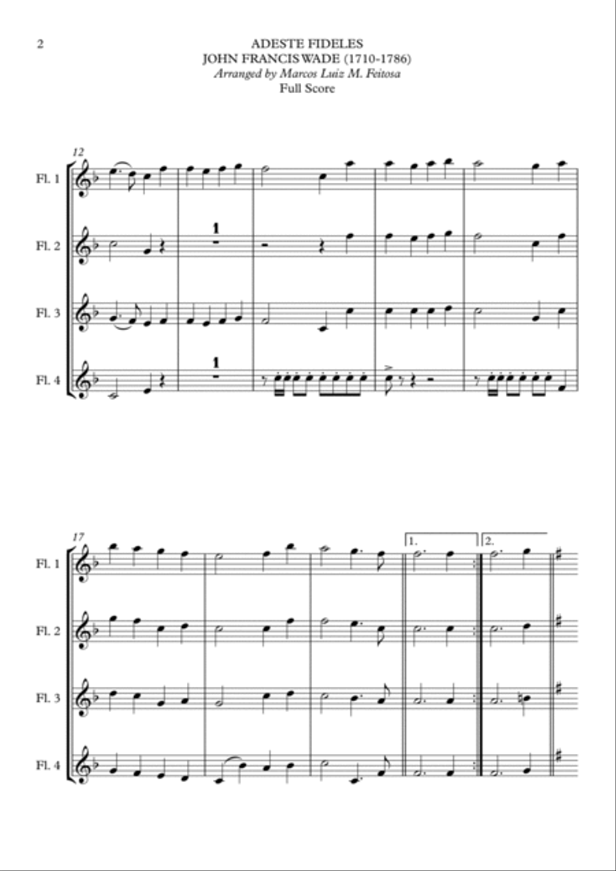 Adeste Fideles - Flute Quartet Adeste Fideles - Flute Quartet Flute Quartet scores gallery preview page 4