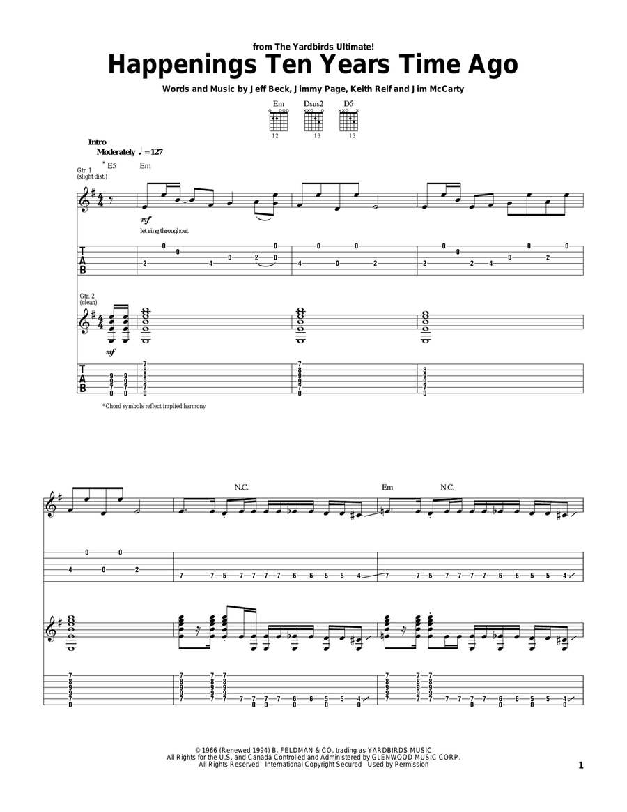 Happenings Ten Years Time Ago Guitar Tablature scores gallery preview page 1