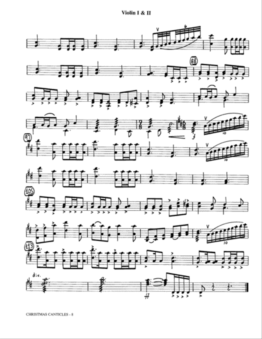 Christmas Canticles: A Cantata of Carols in Four Suites (Full Orchestra) - Violin 1, 2 Choir scores gallery preview page 8