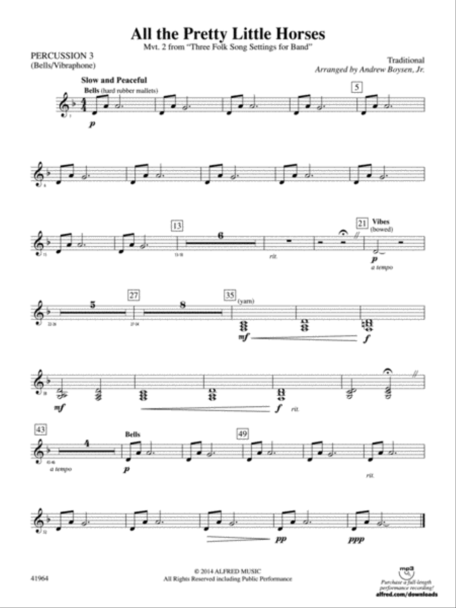 All the Pretty Little Horses: 3rd Percussion Concert Band scores gallery preview page 1