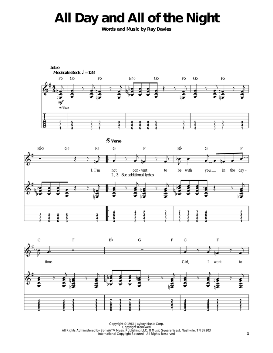 All Day And All Of The Night Acoustic Guitar scores gallery preview page 1