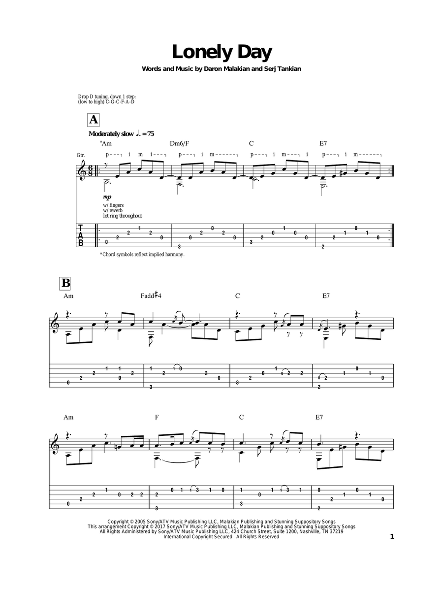 Lonely day hotsell chords