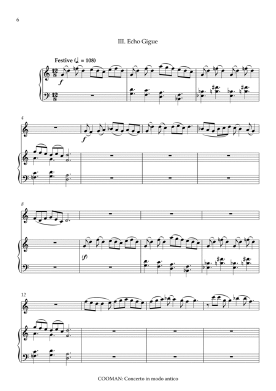 Carson Cooman : Concerto in modo antico (2011) for recorder (soprano or tenor) and strings, piano re Recorder scores gallery preview page 6
