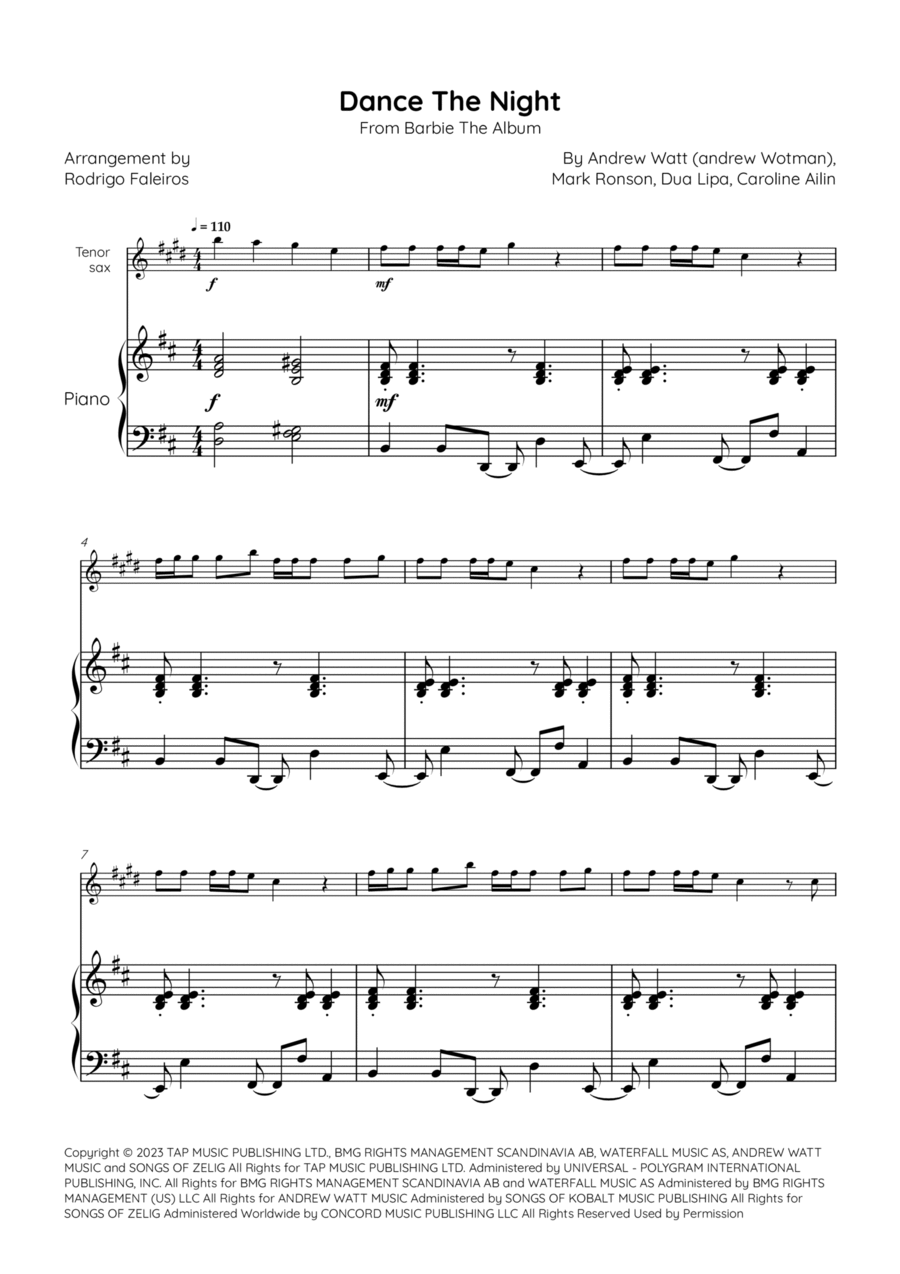 Dance The Night Dance The Night Tenor Saxophone scores gallery preview page 1
