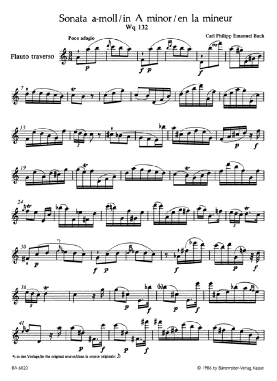 Sonate en La mineur for Solo Flute a minor Wq 132 Flute Solo scores gallery preview page 2