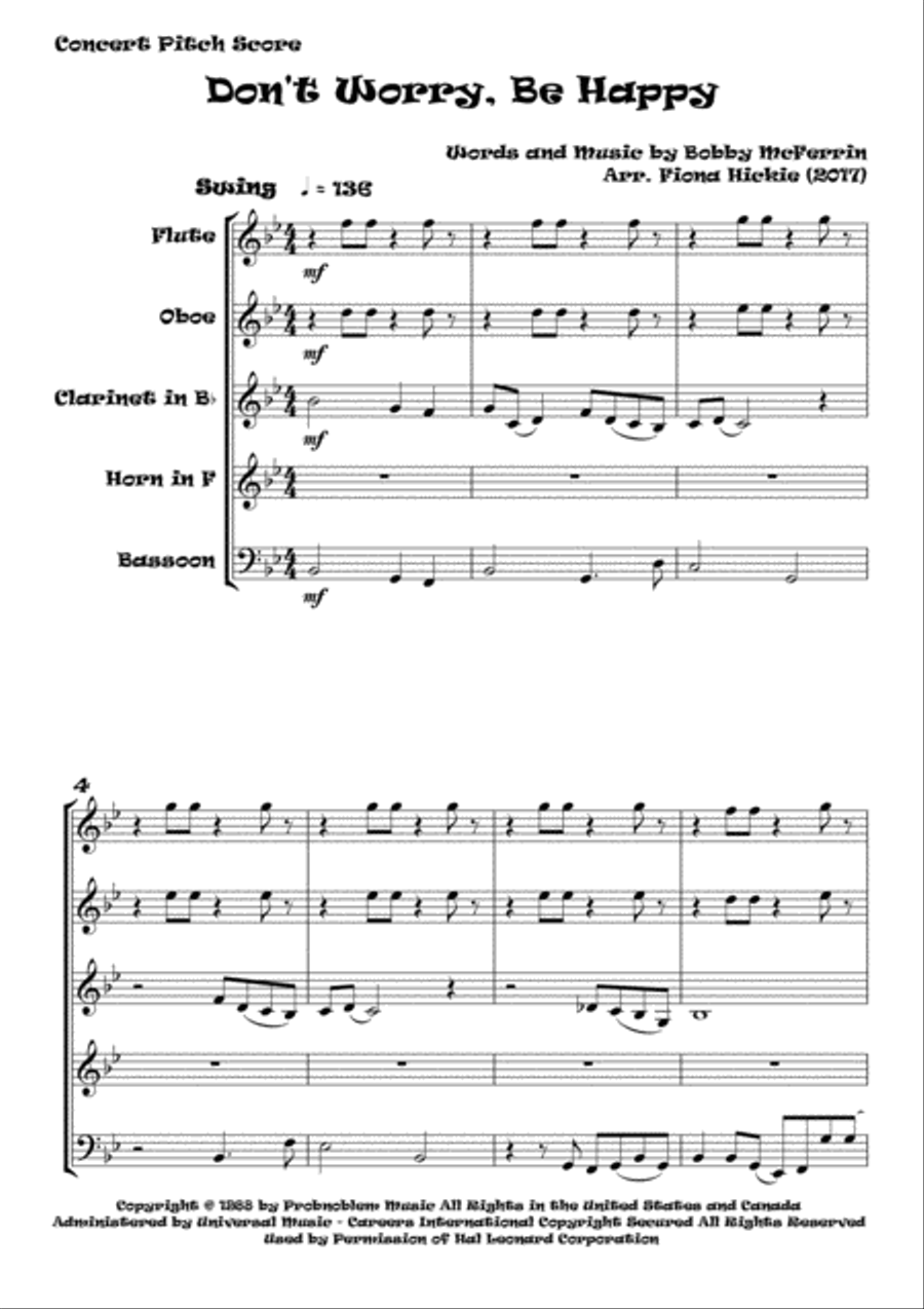 Don't Worry, Be Happy Woodwind Quintet scores gallery preview page 2