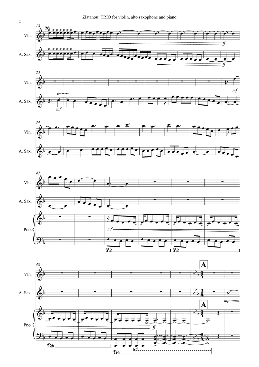 TRIO for violin, alto saxophone and piano Small Ensemble scores gallery preview page 2
