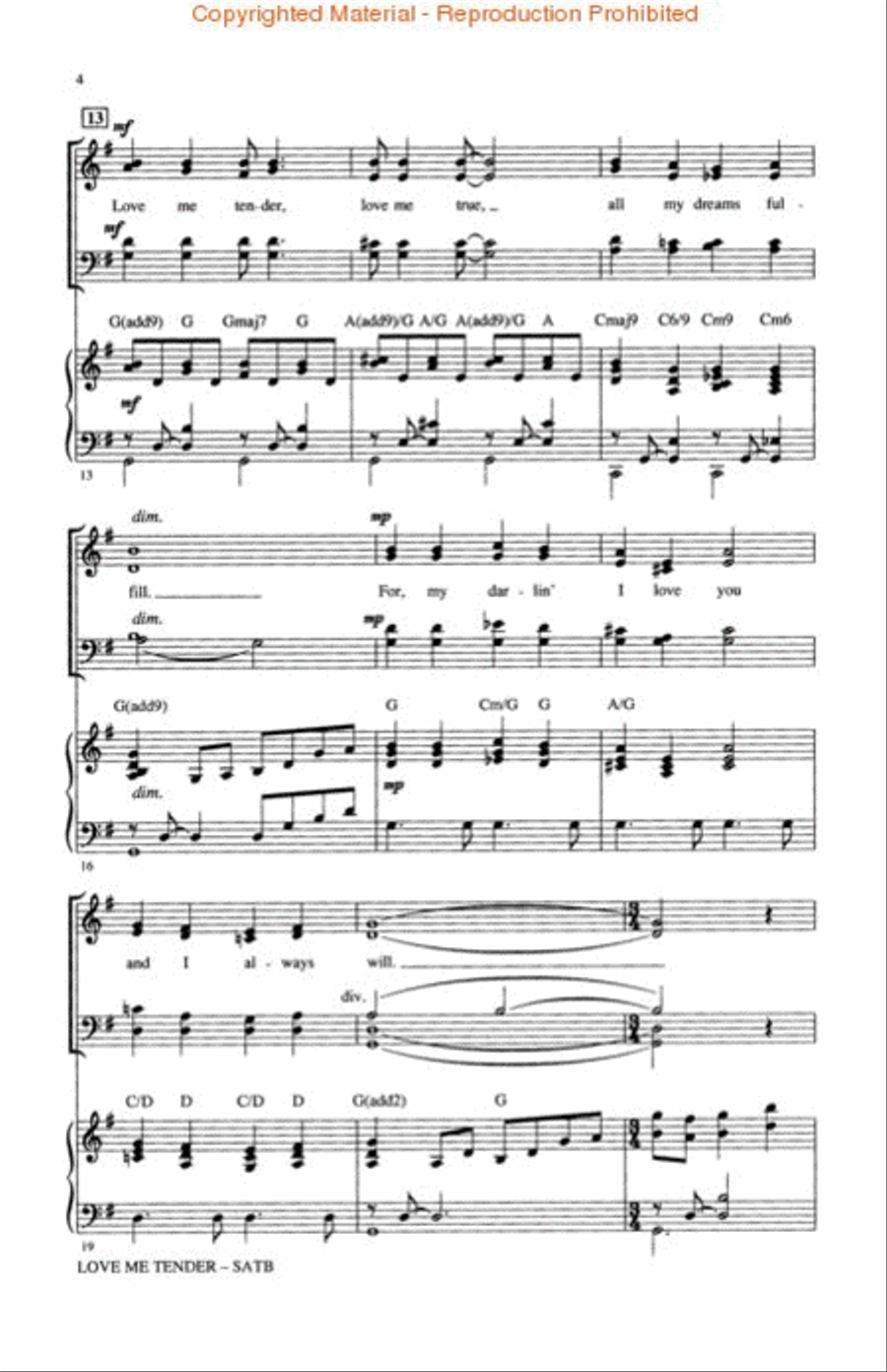 Love Me Tender Love Me Tender 4-Part scores gallery preview page 3
