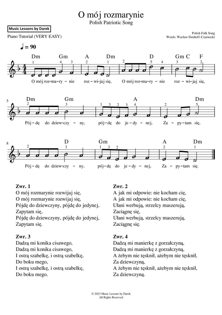 O mój rozmarynie (Polish Patriotic Song) / Oh My Rosemary [VERY EASY PIANO] image number null