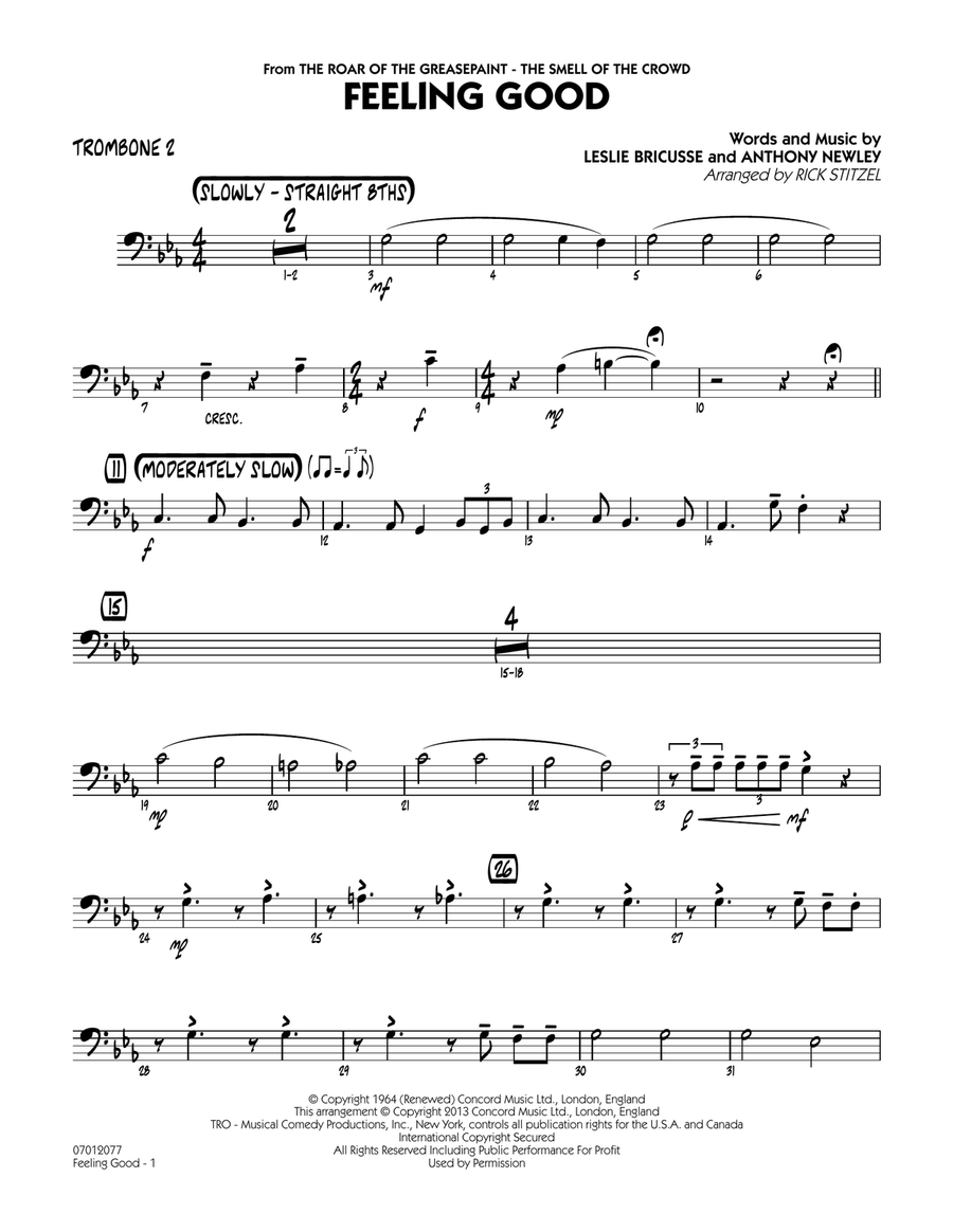 Feeling Good - Trombone 2 Jazz Ensemble scores gallery preview page 1