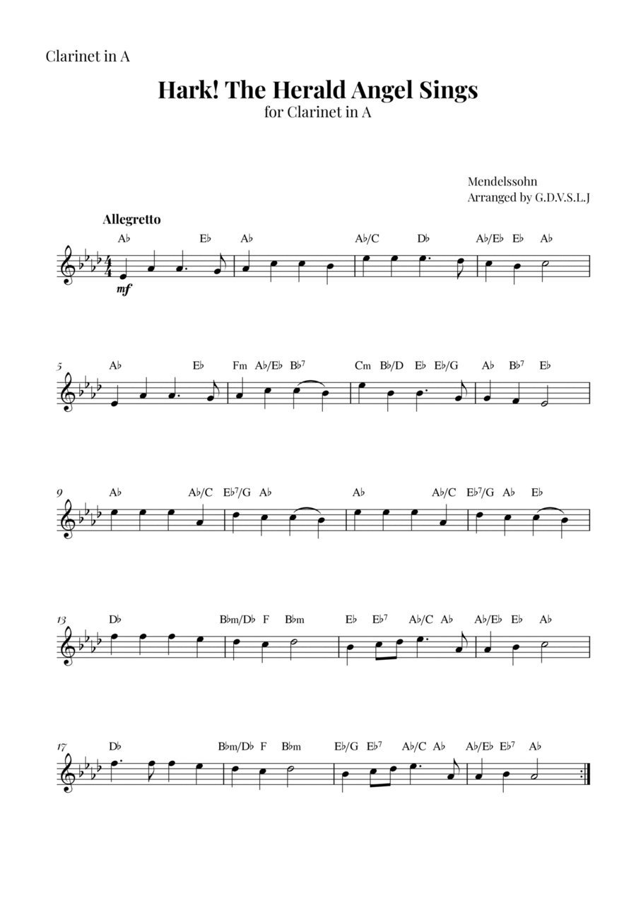 Hark! The Herald Angel Sings A Clarinet scores gallery preview page 1