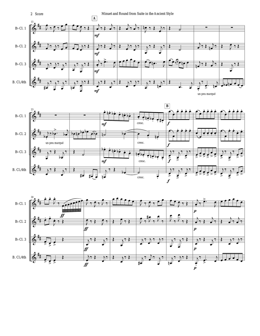 Minuet and Round from d'Indy Suite in the Ancient Style set for Clarinet Quartet Clarinet Quartet scores gallery preview page 2