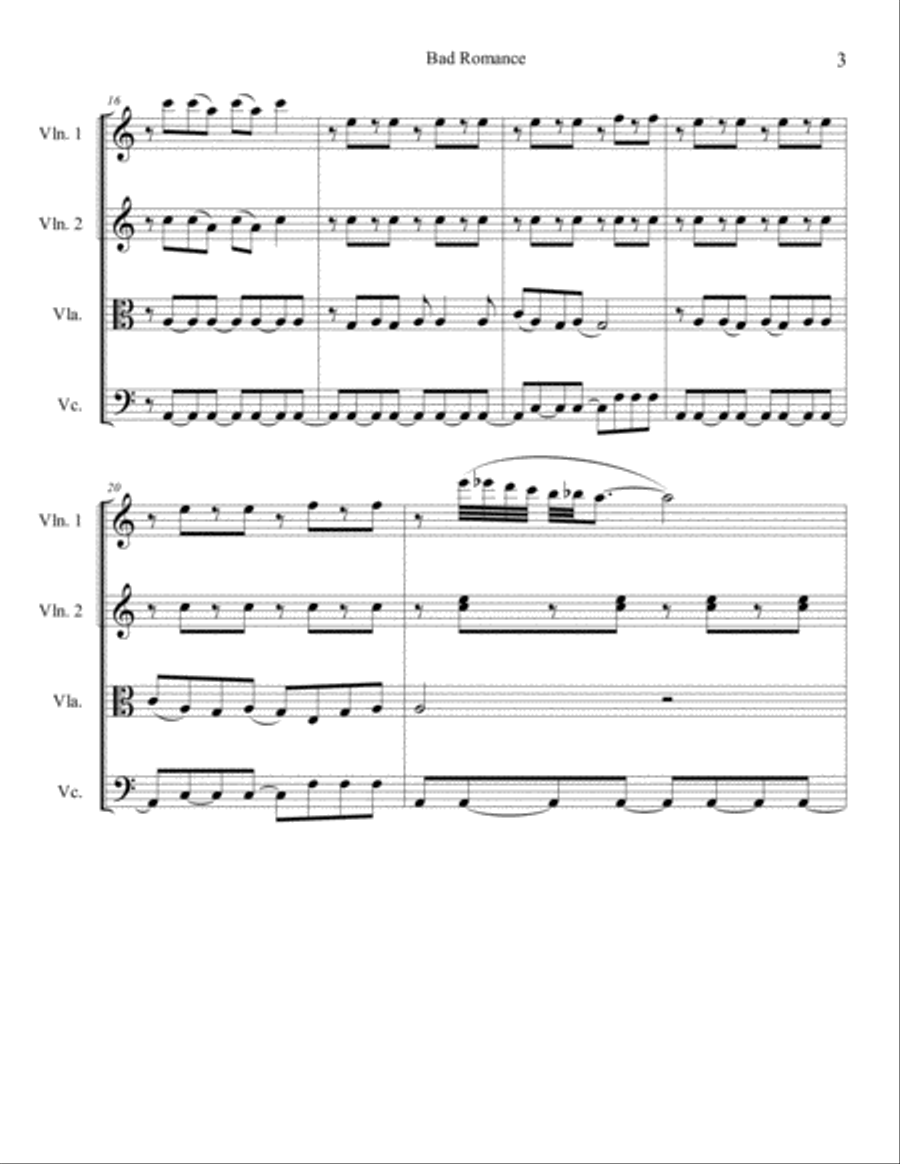 Bad Romance String Quartet scores gallery preview page 3