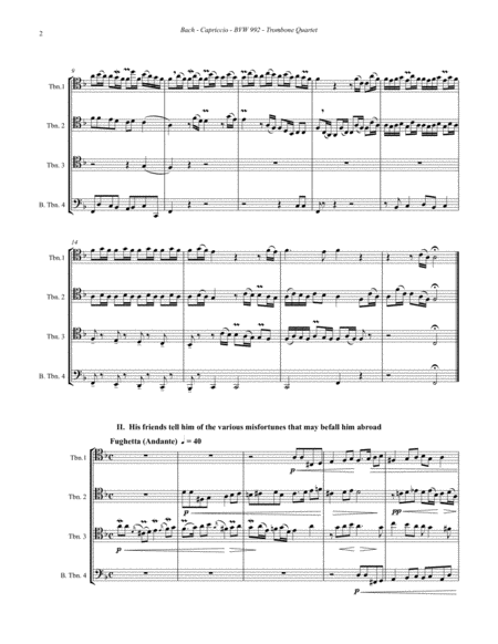 Capriccio BWV 992 "On the Departure of a Beloved Brother" for 4-part Trombone ensemble