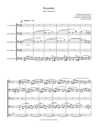 Book cover for Recordare (from "Requiem") (F) (Trombone Quintet)
