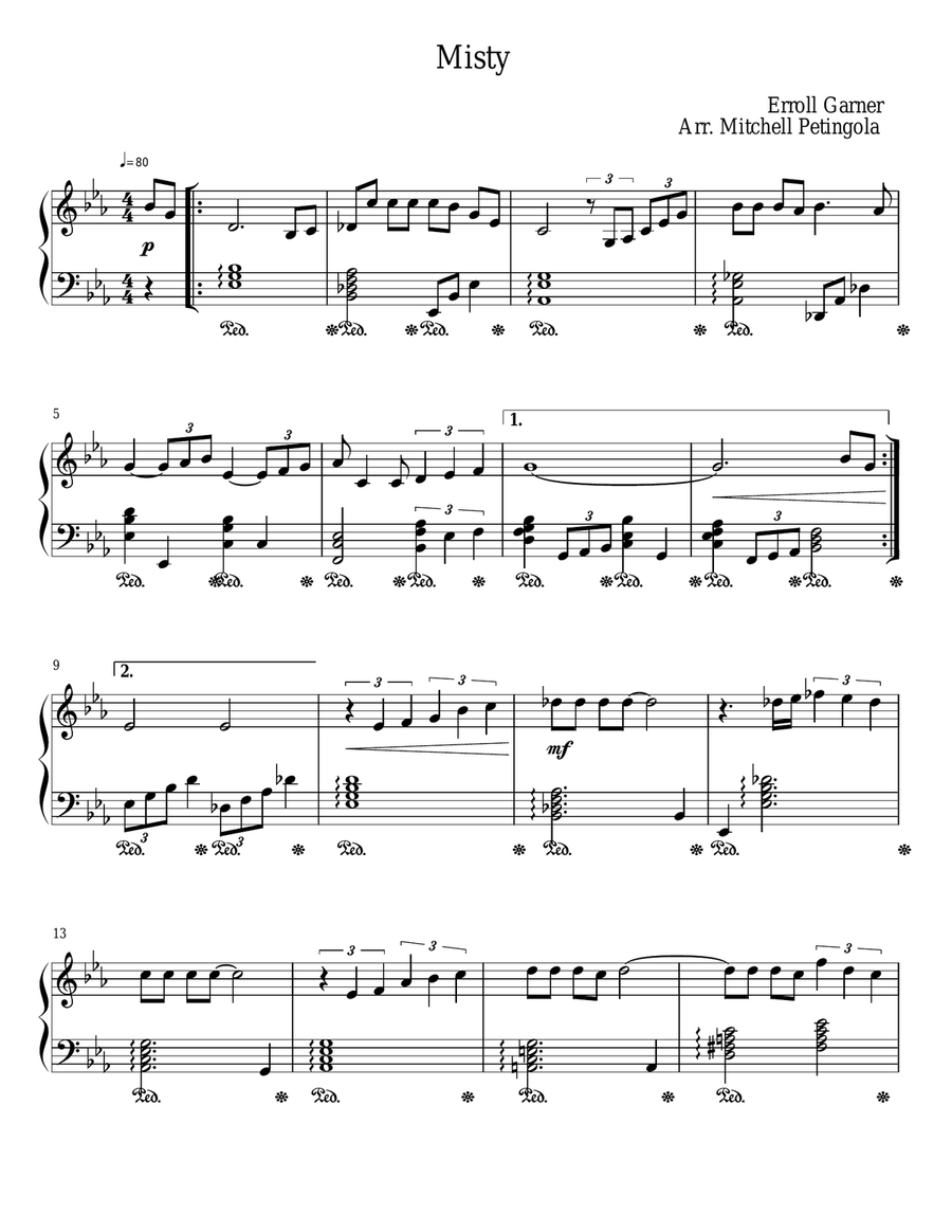 Misty Piano Solo scores gallery preview page 1