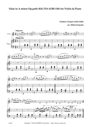 Valse in A minor Op.poth (KK IVb-11/BI-150) for Violin & Piano