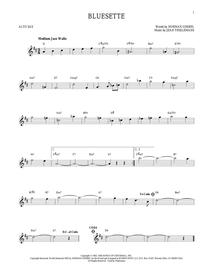 Bluesette Alto Saxophone scores gallery preview page 1
