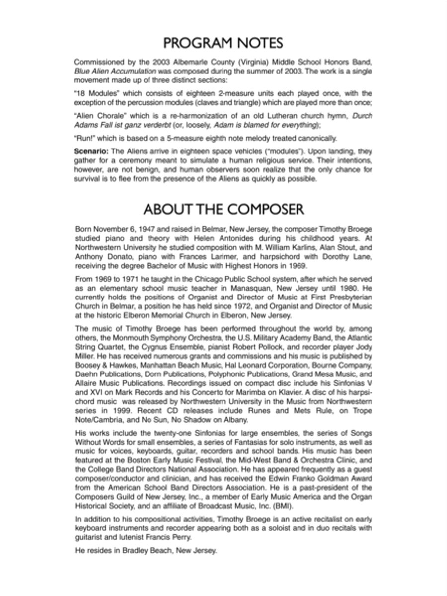 Blue Alien Accumulation - Conductor Score (Full Score) Concert Band scores gallery preview page 2